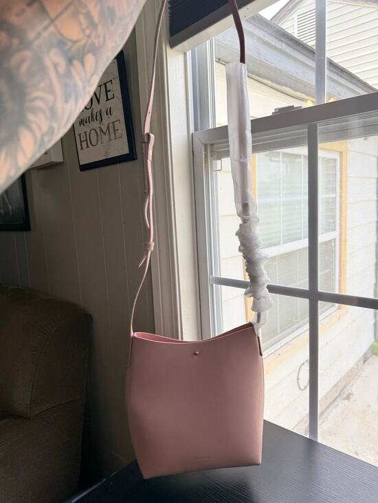 Samara Handbags - Samara Pink Vegan Leather Crossbody Bag Minimalist Bucket Purse Adjustable Strap